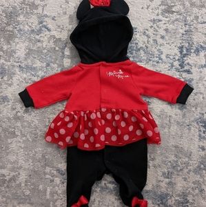 Disney Baby Parks Newborn Girl Minnie Mouse Hooded Footed Skirted Onesie